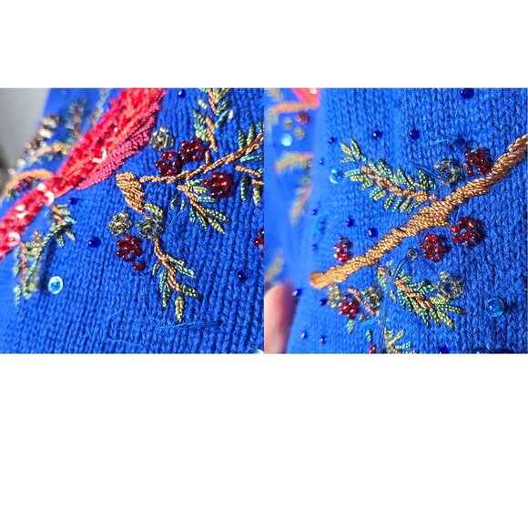 Tiara international Womens Cardinal Beaded Full Zip Sweater Jacket Size Small - Picture 3 of 9